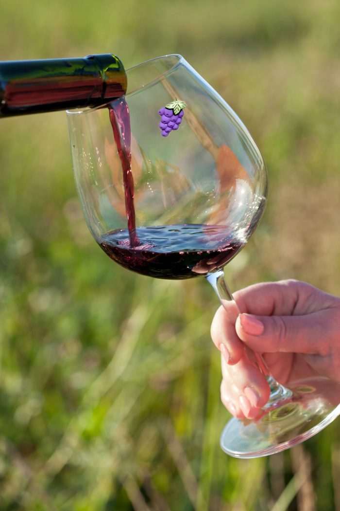 Wine pouring from bottle, outdoor picnic